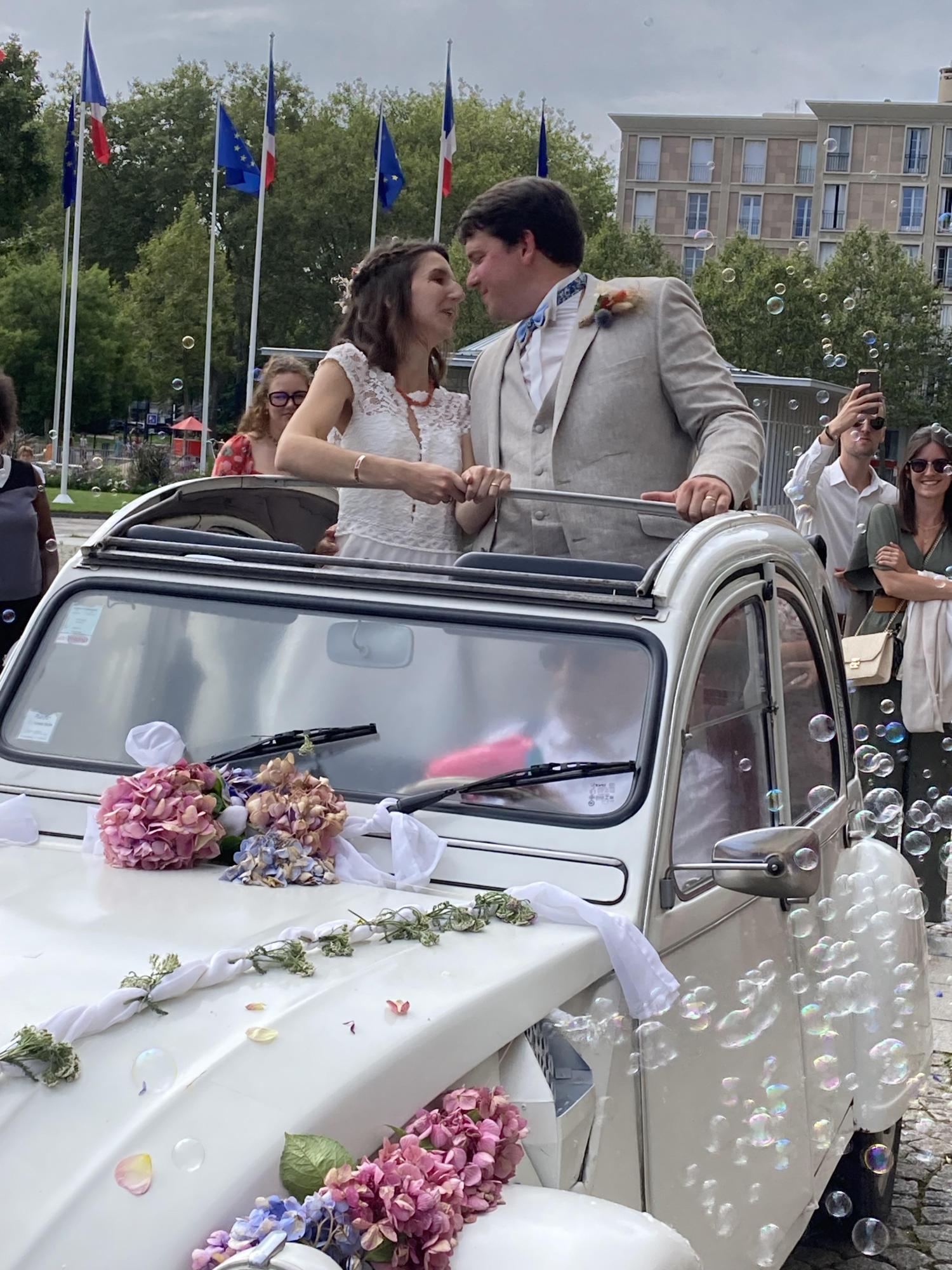 mariage 2cv blanche à bulles