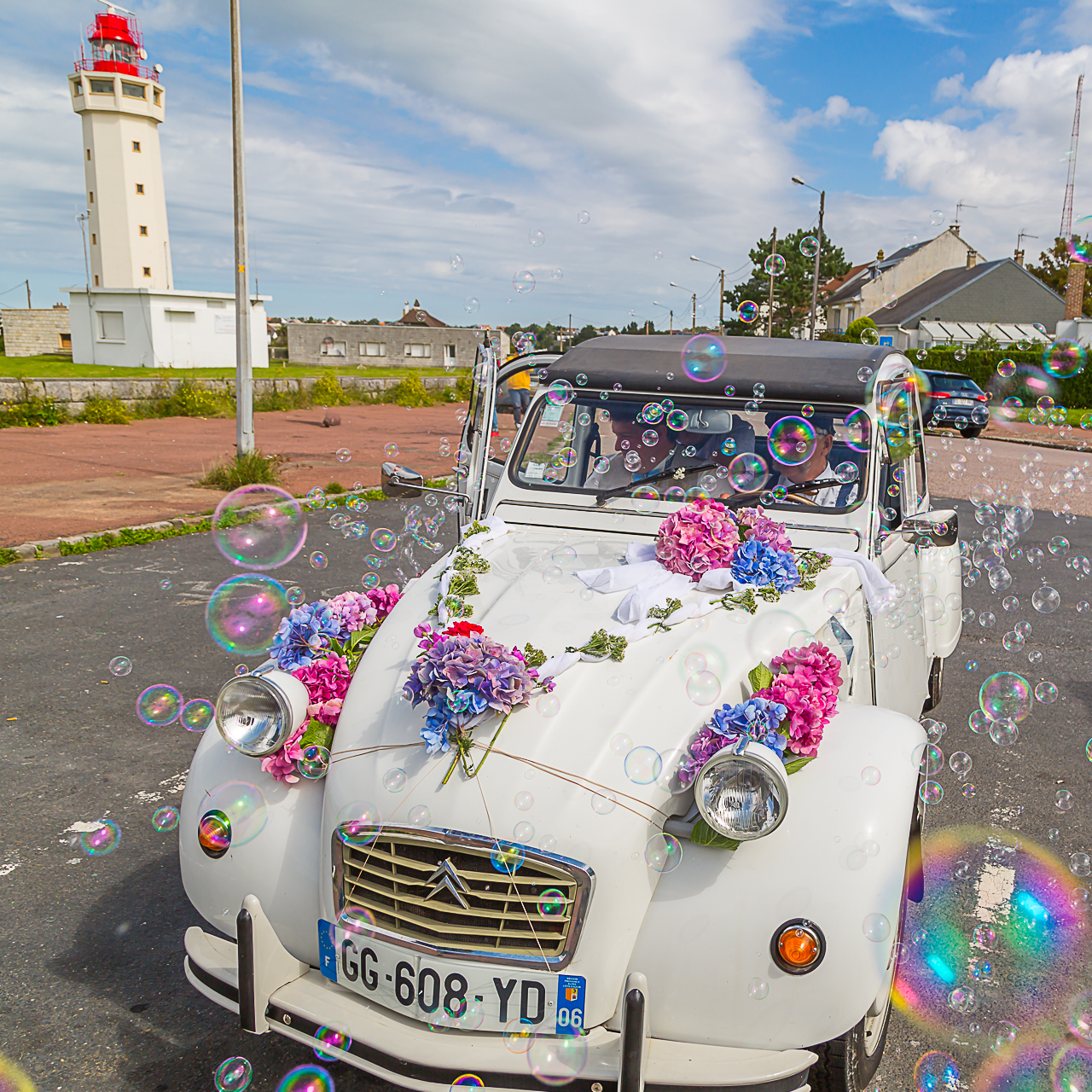 mariage 2cv blanche à bulles